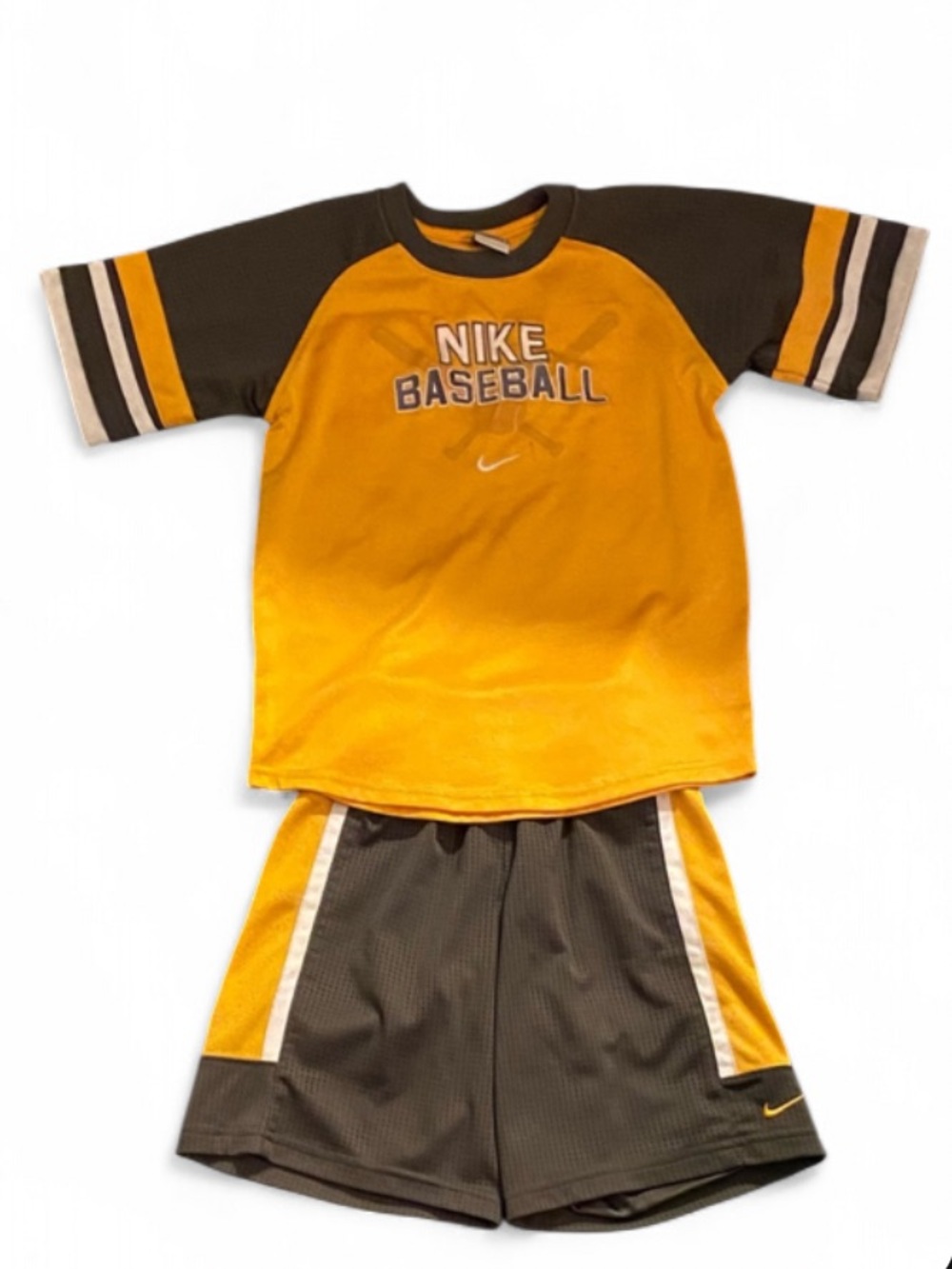 Nike Kids Short Sleeve Tee and Shorts - Yellow and Gray
